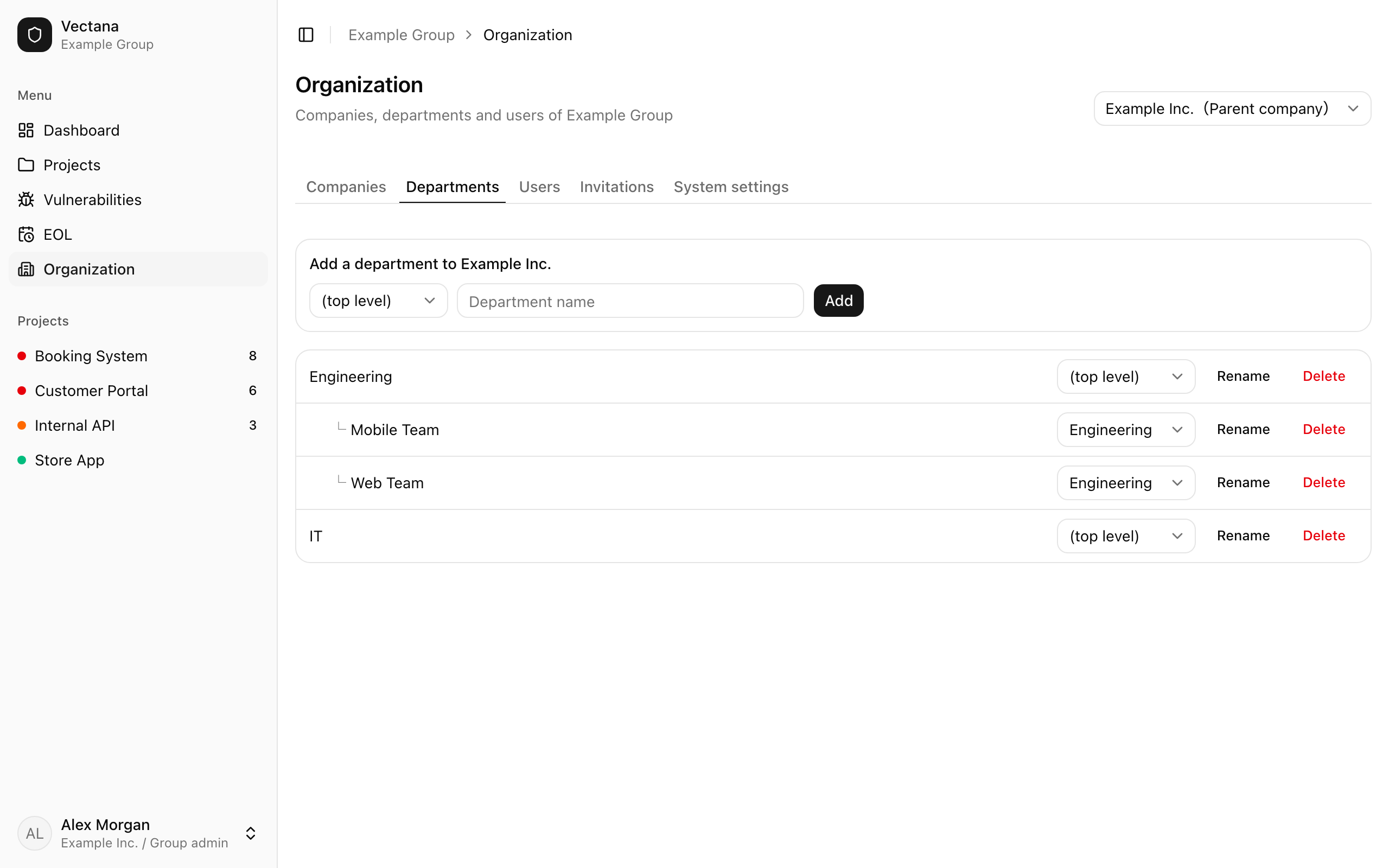 Departments tab