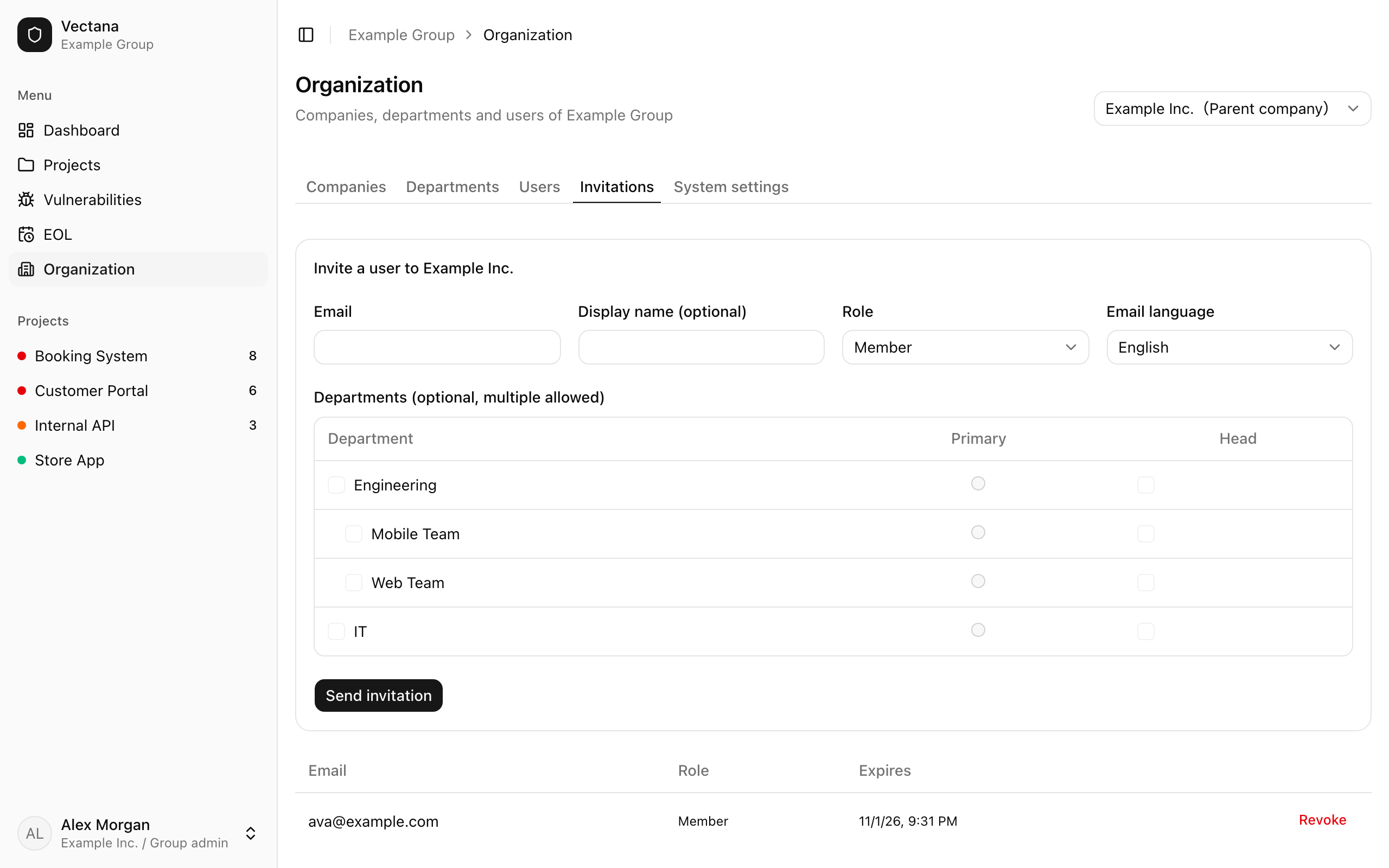 Invitations tab