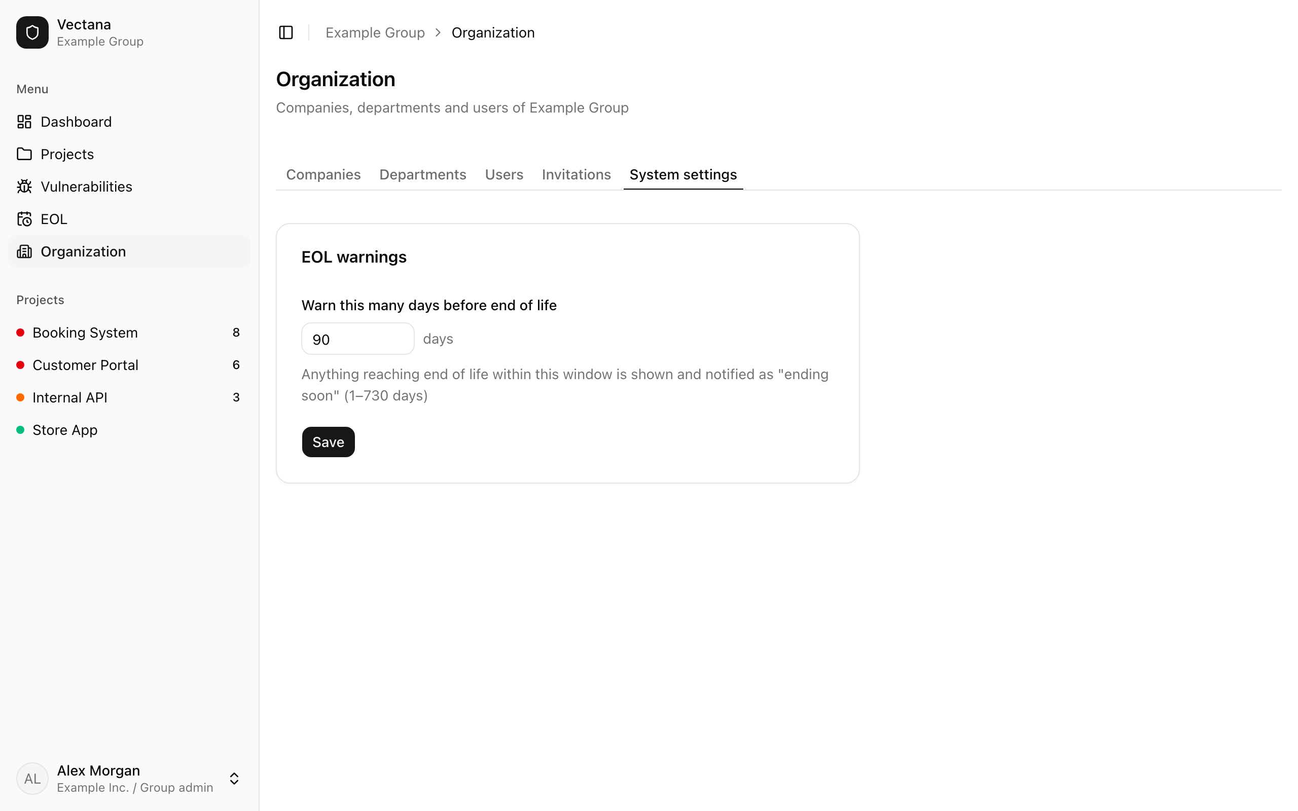 System settings tab