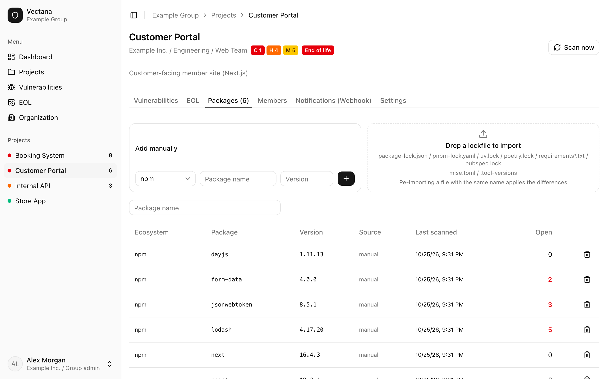 Packages tab