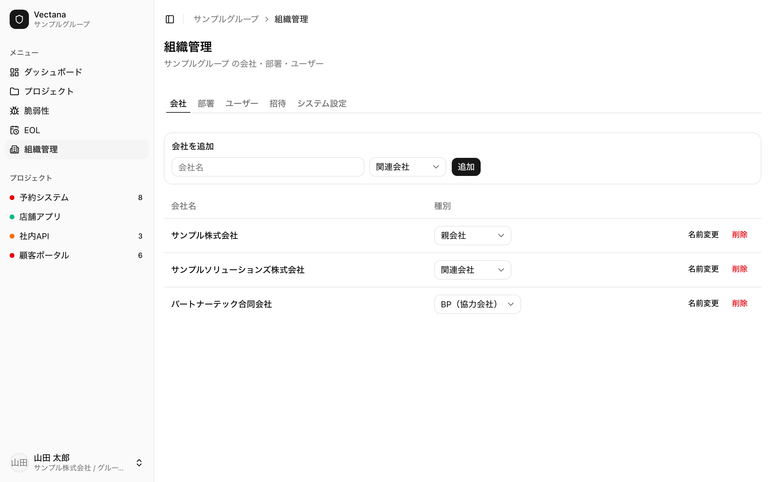 組織管理の会社タブ